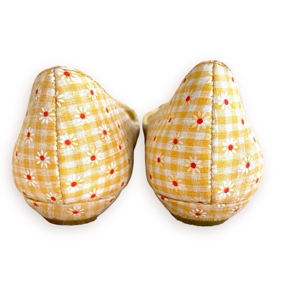 MUDD Pinup Retro Yellow Daisy Ginham Wicker Buckle Peep Toe Flats 🌼 - Picture 3 of 14